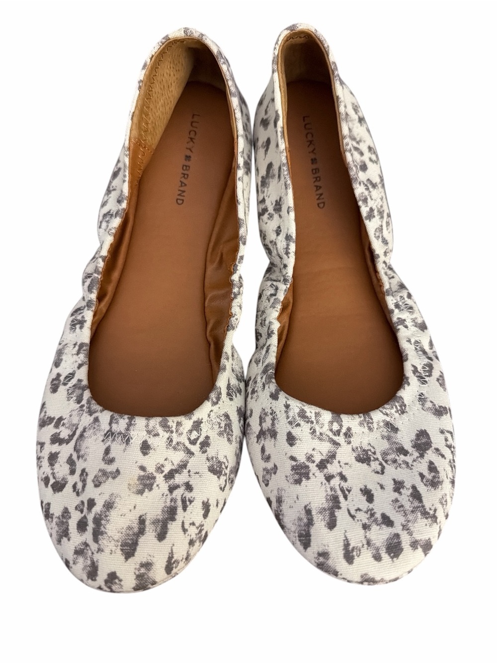 Lucky Brand Gray and White Leopard-Print Ballet Flats